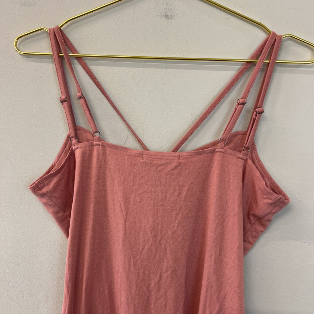 Red Pink Cross Neckline Tank Top Large