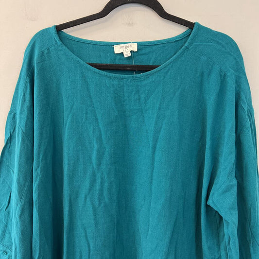 Umgee Teal 3/4 Sleeve Frayed Detail Top Small