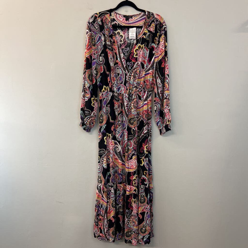 ICE Black/ Multi Print Long Sleeve Maxi Dress Large