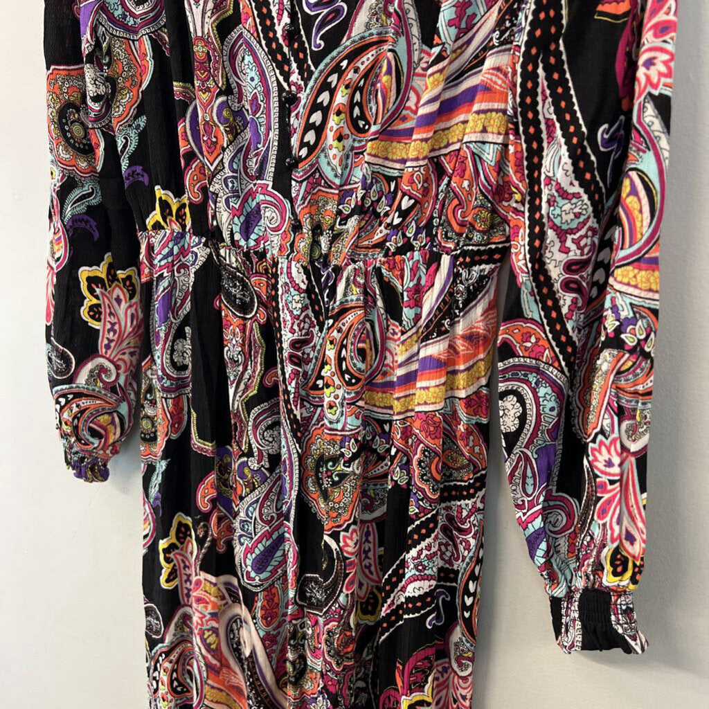 ICE Black/ Multi Print Long Sleeve Maxi Dress Large