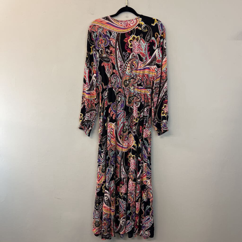 ICE Black/ Multi Print Long Sleeve Maxi Dress Large