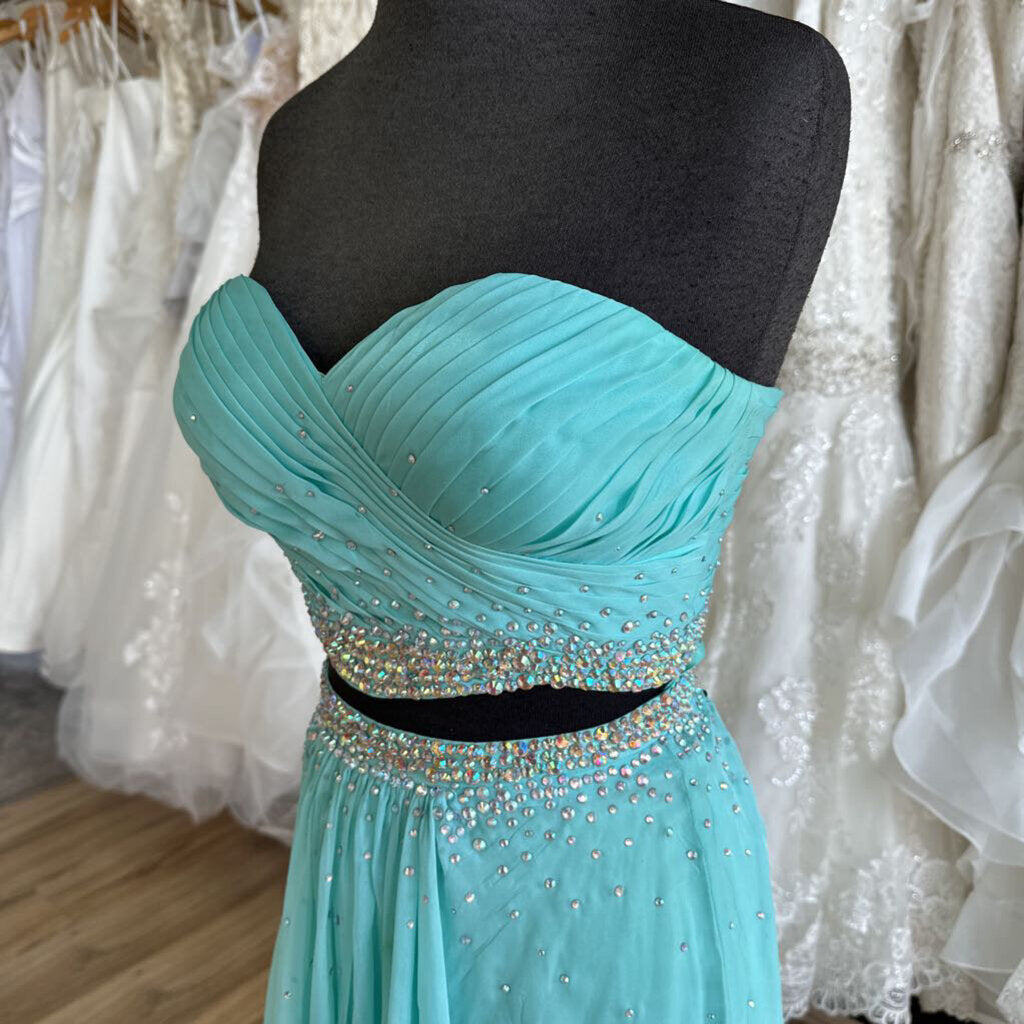 La Femme Mint Chiffon Two Piece Long Formal 0