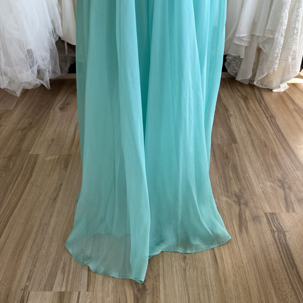 La Femme Mint Chiffon Two Piece Long Formal 0