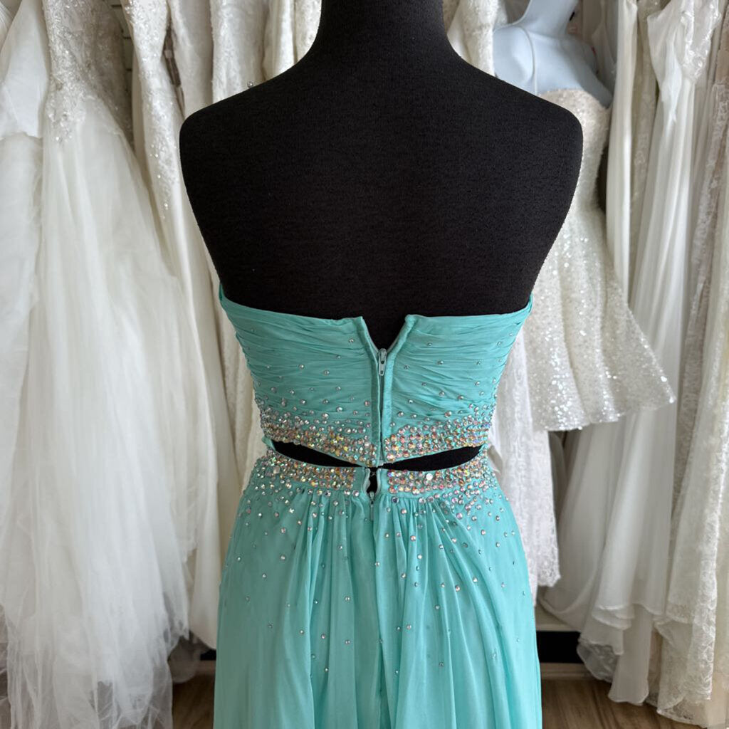 La Femme Mint Chiffon Two Piece Long Formal 0