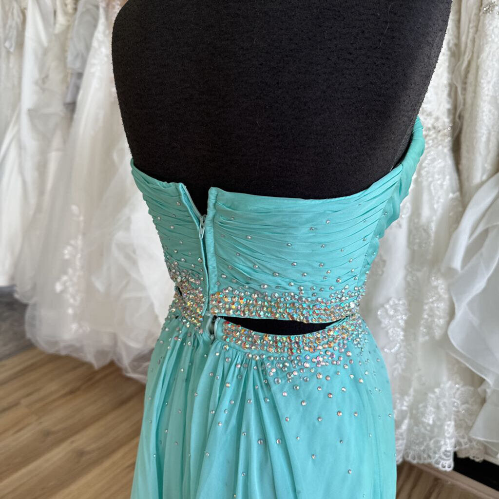 La Femme Mint Chiffon Two Piece Long Formal 0