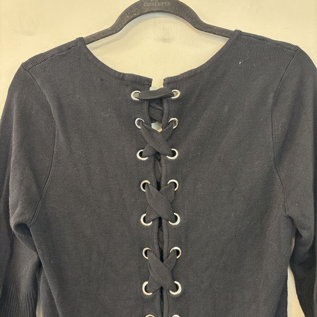 Venus Black Long Sleeve Lace Up Back Top Extra Large