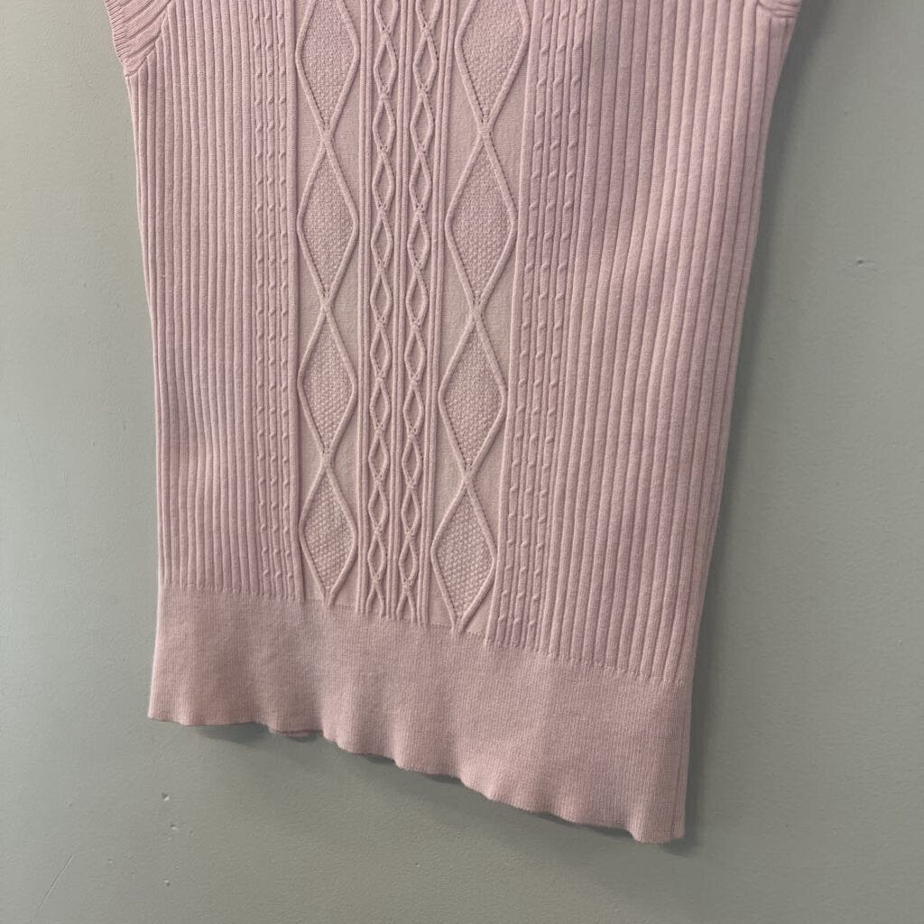 B Moss Pink Short Sleeve Cable Knit Top Small