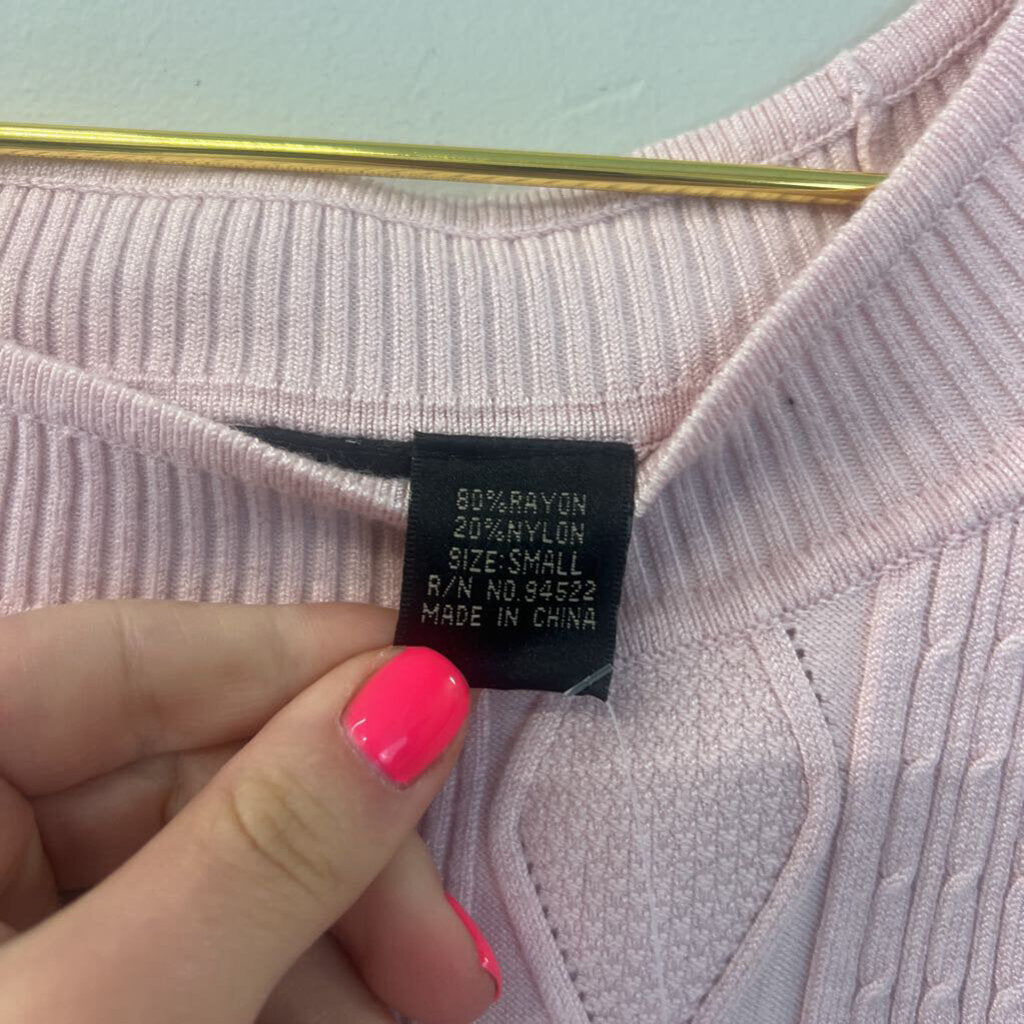 B Moss Pink Short Sleeve Cable Knit Top Small