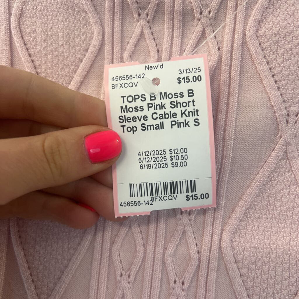 B Moss Pink Short Sleeve Cable Knit Top Small