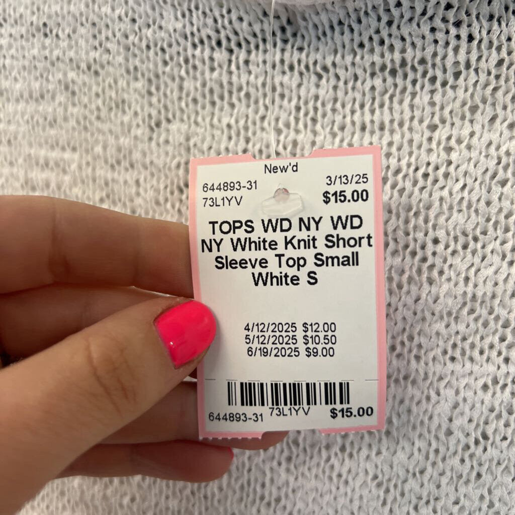WD NY White Knit Short Sleeve Top Small