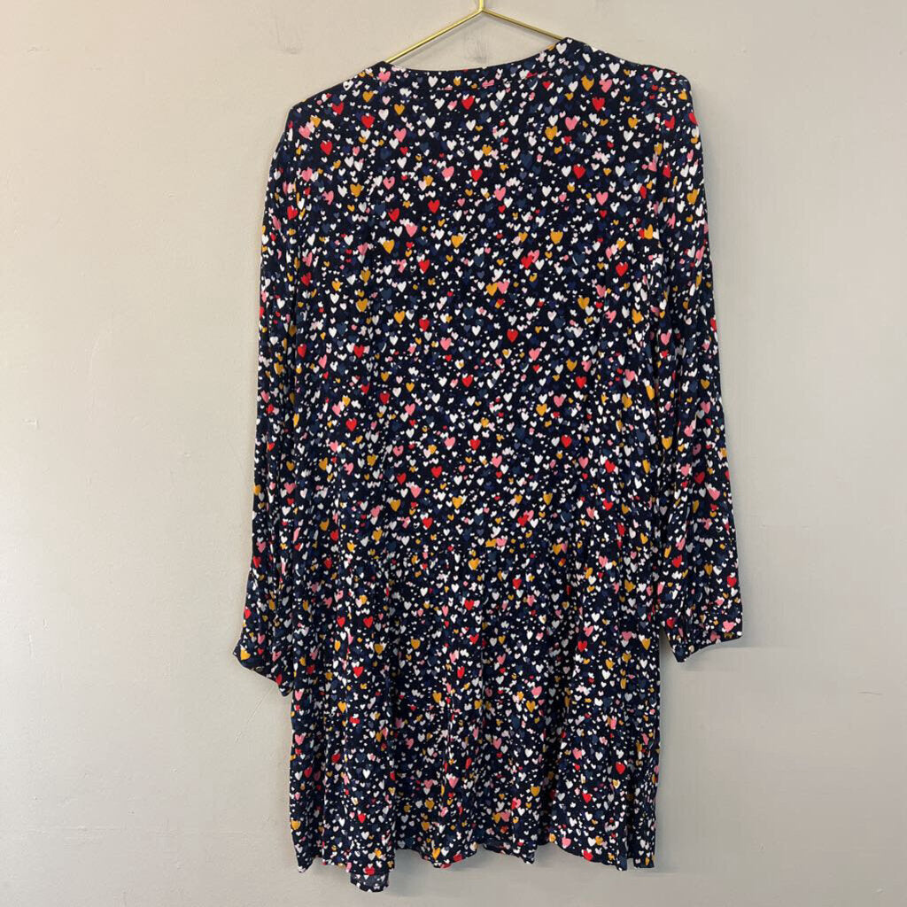 Loft Blue/ Multi Heart Print Long Sleeve Dress Medium