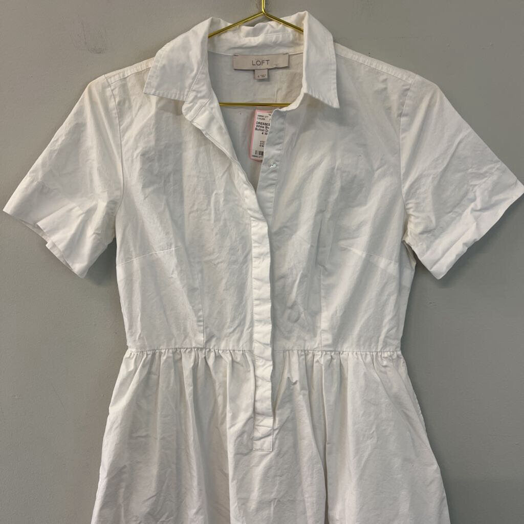Loft White Short Sleeve Button Down Dress 4