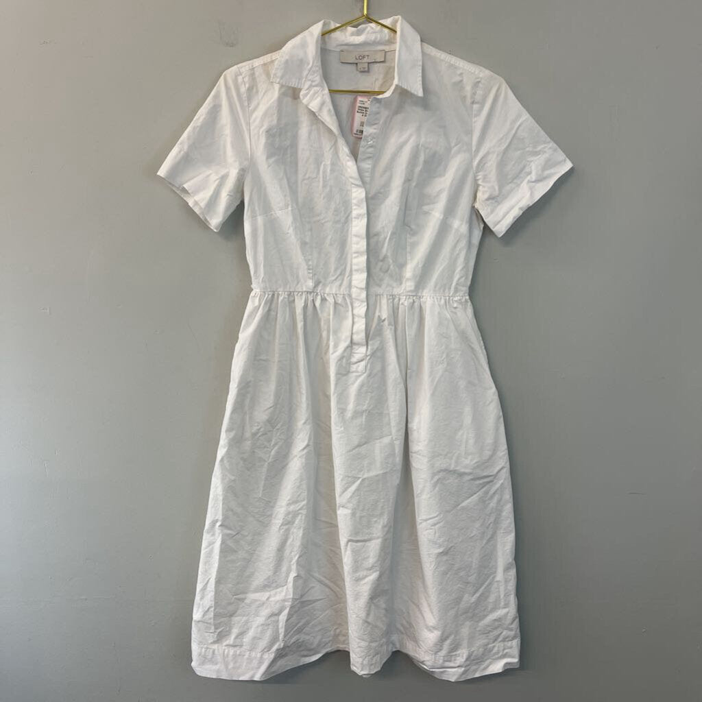 Loft White Short Sleeve Button Down Dress 4