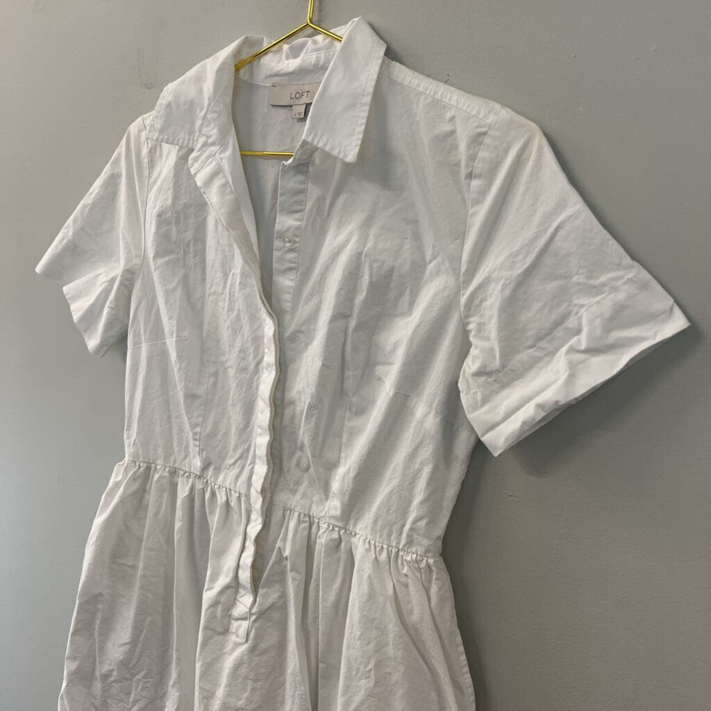 Loft White Short Sleeve Button Down Dress 4