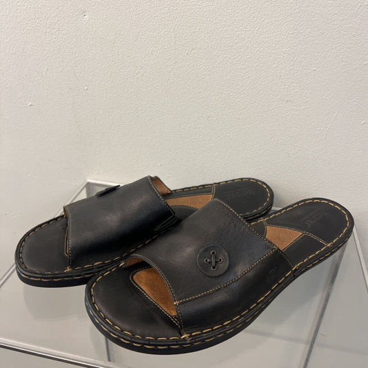 Born Black Leather Open Toe Slip On Sandals 10