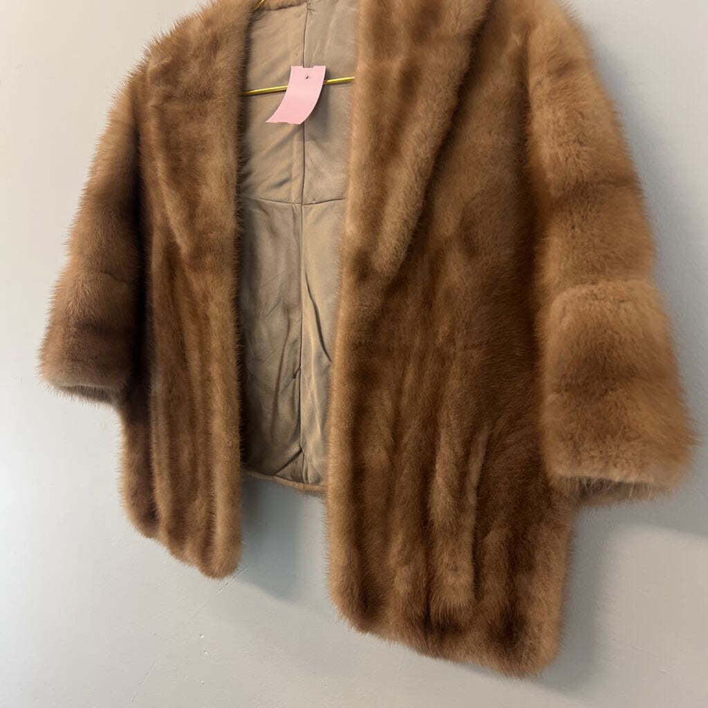 Brown Fur Wrap Cape Jacket One Size