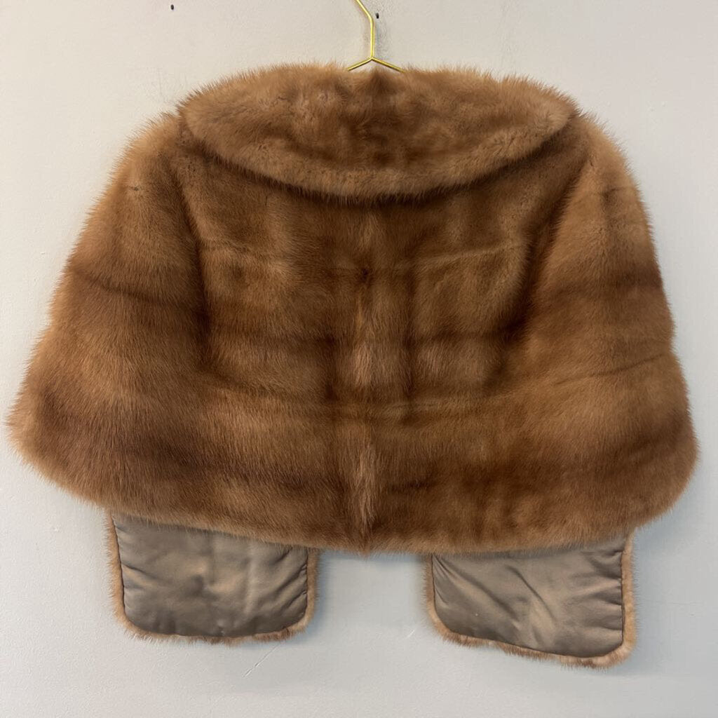 Brown Fur Wrap Cape Jacket One Size
