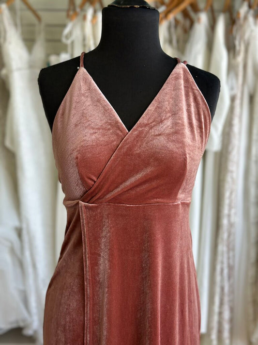 Lulus Orange Velvet V Neck Long Formal Dress Small