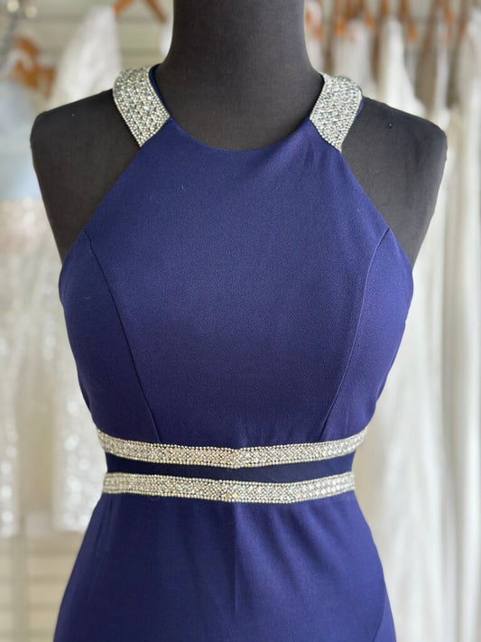 My Michelle Jersey Rhinestone Halter Long Dress 1