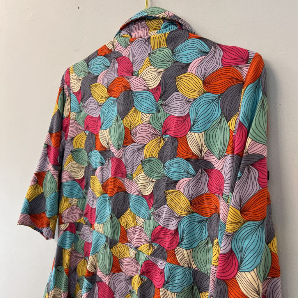 Parsley and Sage Multi Color Print Short Sleeve Button Down Top Small