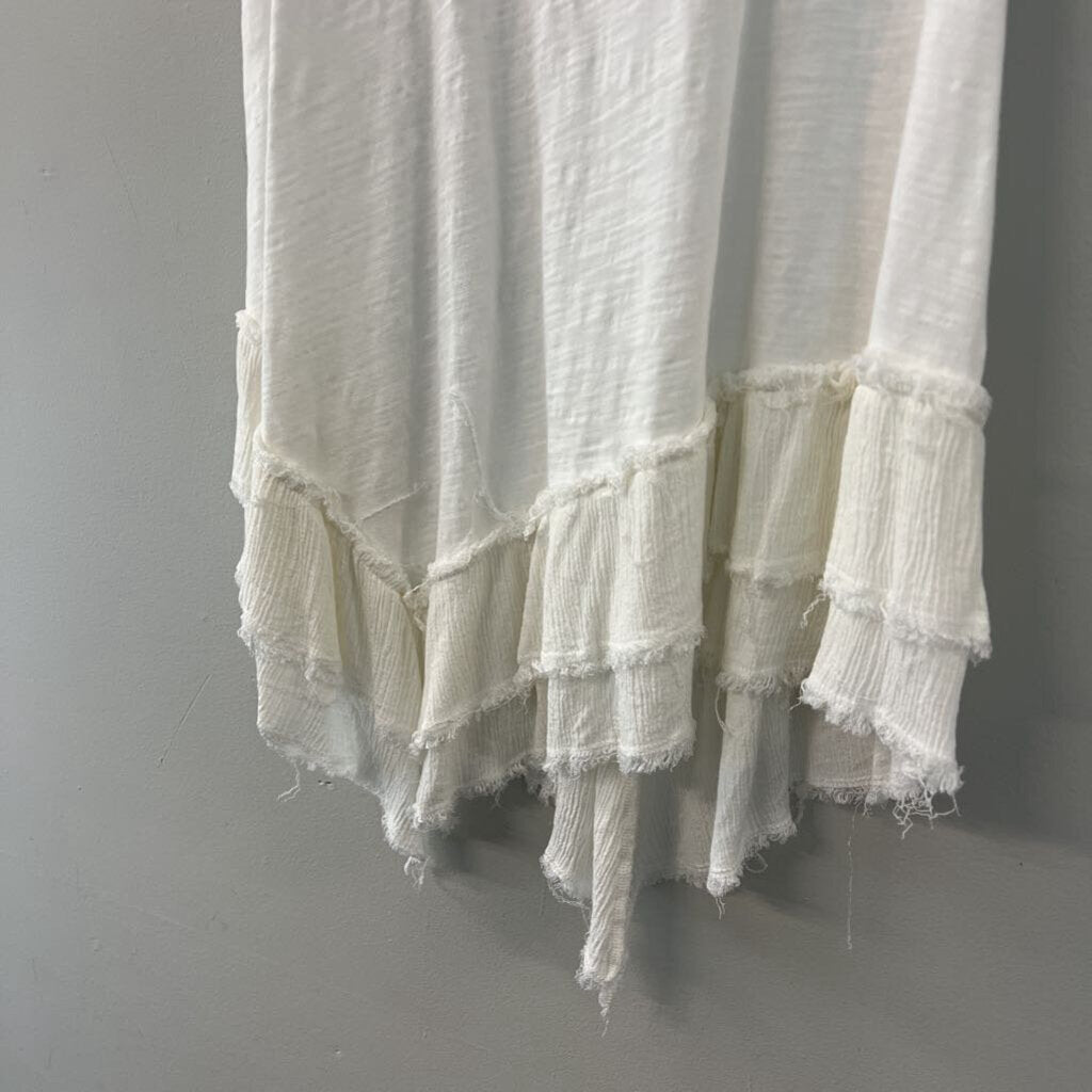 Umgee White Frayed Layered Hem Tank Top Medium