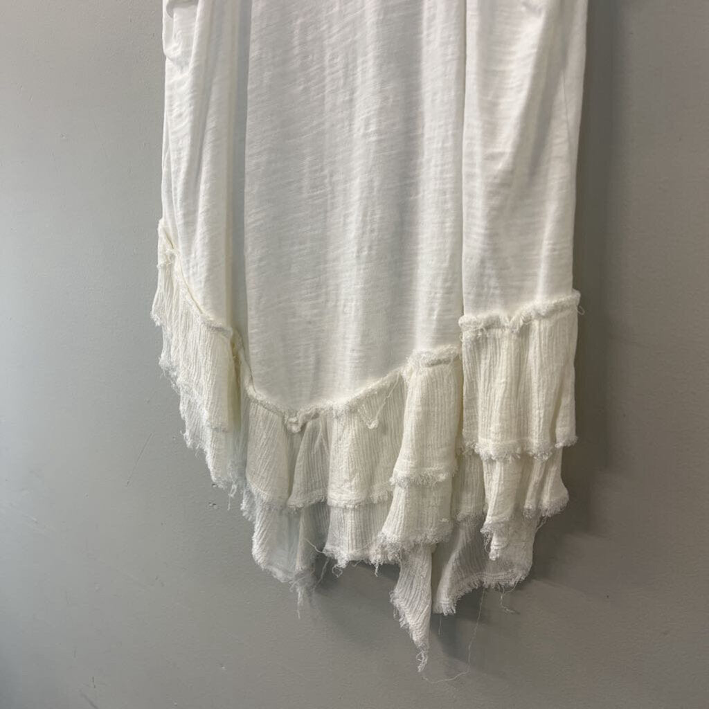 Umgee White Frayed Layered Hem Tank Top Medium