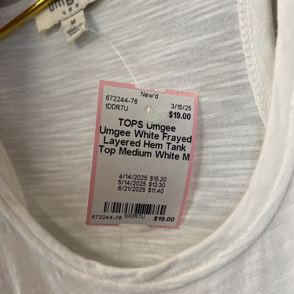 Umgee White Frayed Layered Hem Tank Top Medium