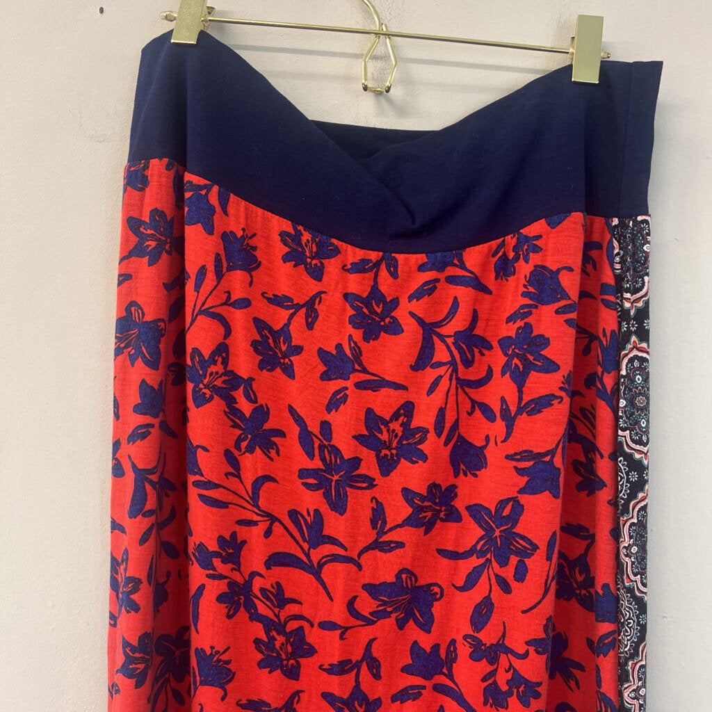 Black/ Red/ Blue Print Reversible Sides Maxi Skirt Large
