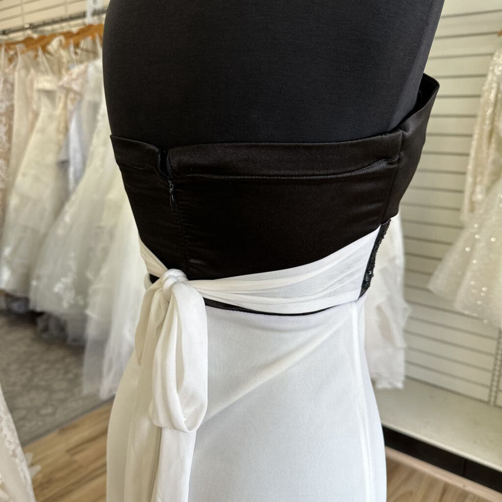 Sequin Hearts Black Strapless Top White Skirt Long Formal Dress 3