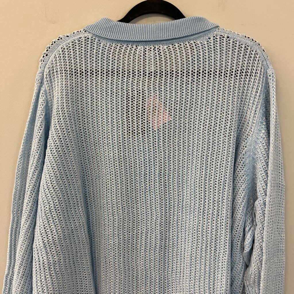 D&Co Blue Open Knit Long Sleeve Button Down Top 4X