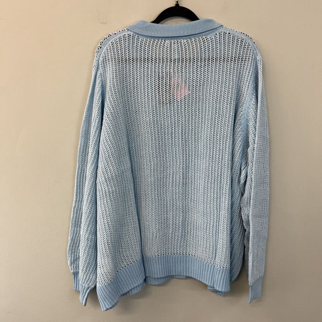D&Co Blue Open Knit Long Sleeve Button Down Top 4X