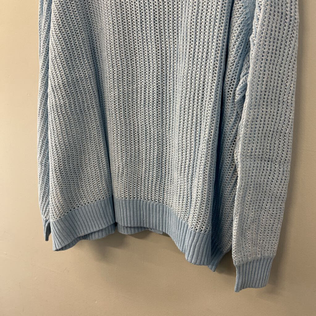 D&Co Blue Open Knit Long Sleeve Button Down Top 4X