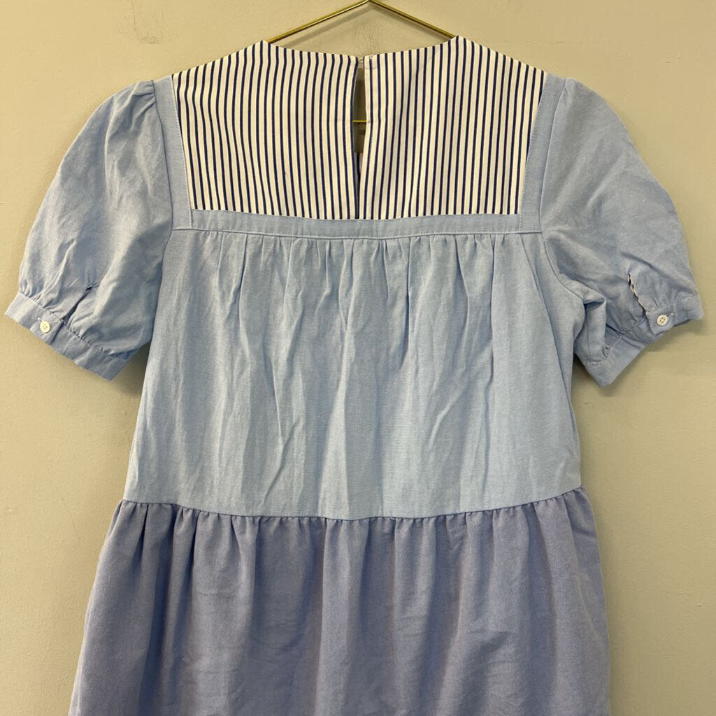Pomander Place Blue Striped Short Puff Sleeve Baby Doll Dress Small