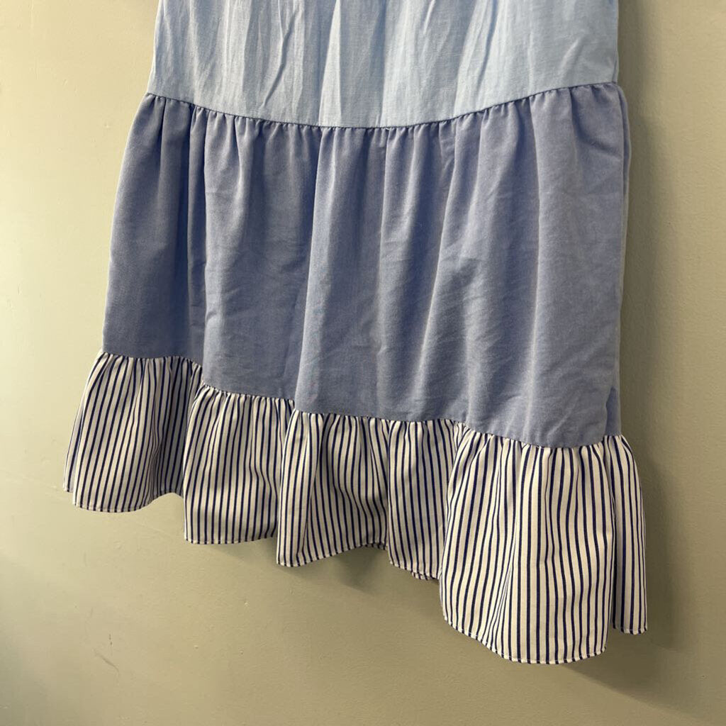Pomander Place Blue Striped Short Puff Sleeve Baby Doll Dress Small