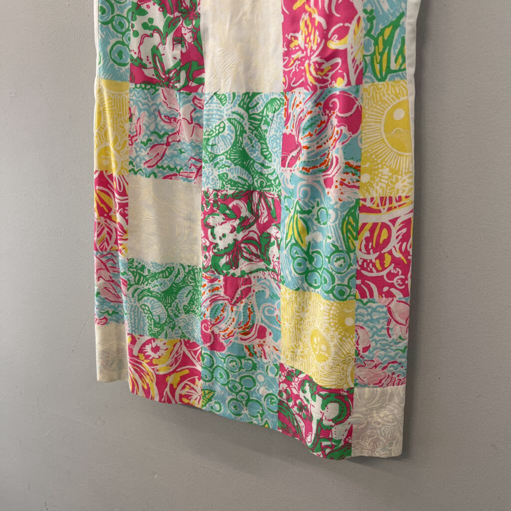 Lilly Pulitzer White/ Multi Checkered Print Lace Up Sides Shift Dress 00