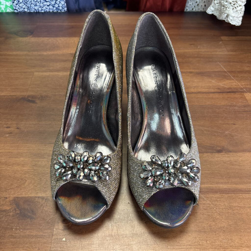 Karen Scott Silver/ Gold Sheen Shimmer Peep Toe Heels 6.5