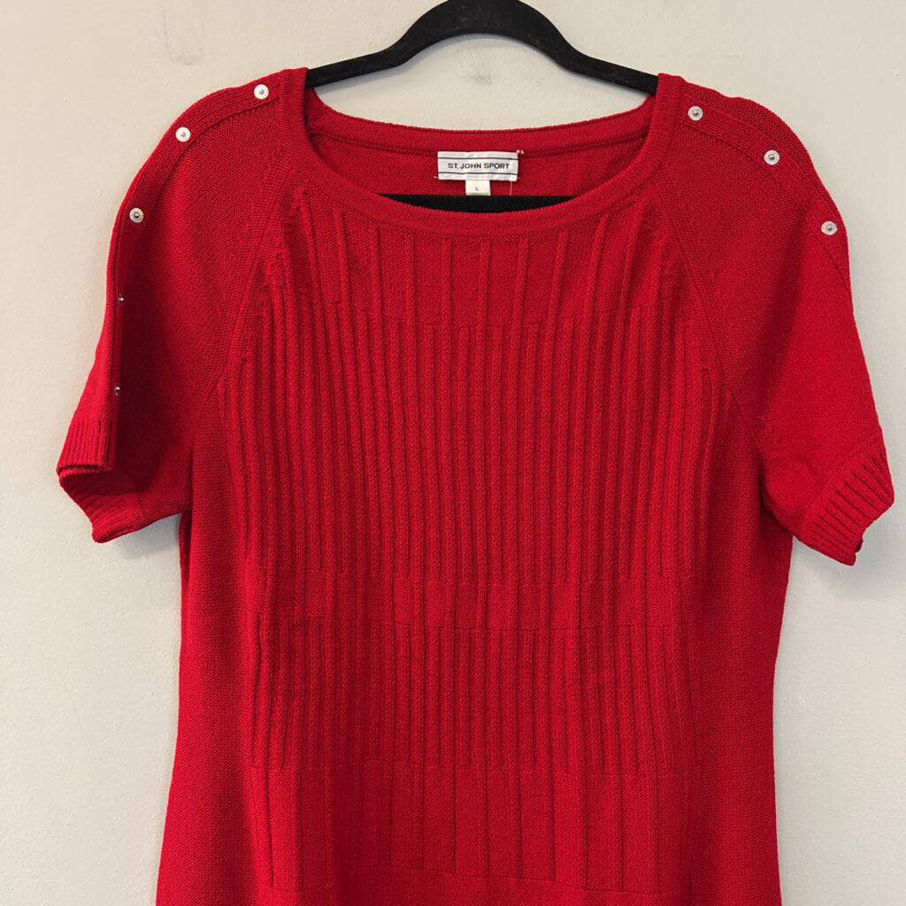 Vintage St John Sport Red Knit Short Sleeve Dress Large