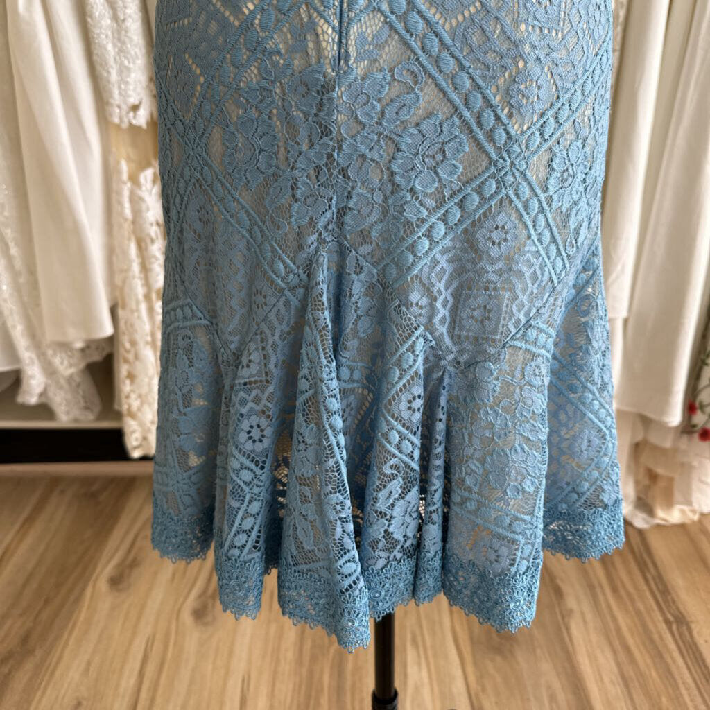 Tadashi Shoji Blue/ Beige Lace Short Sleeve Dress 14