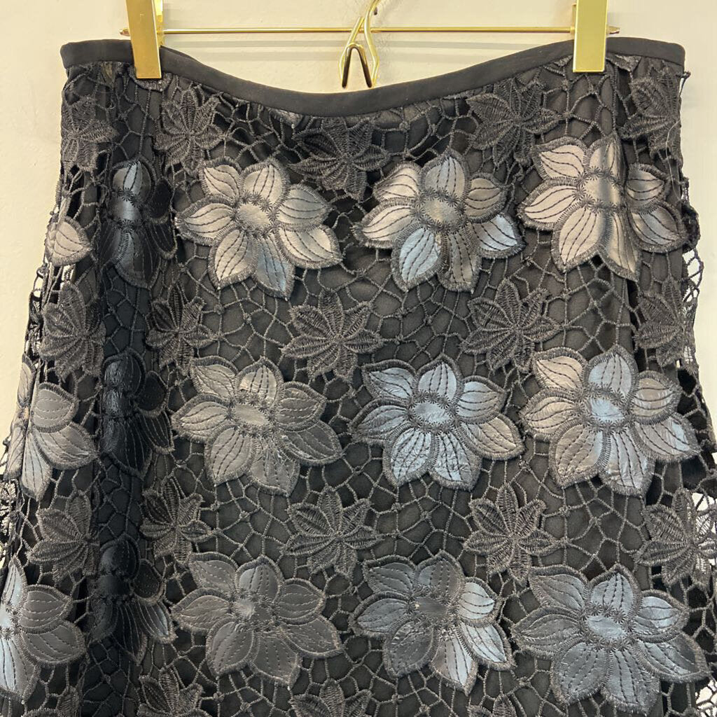 Zelda Black Lace/ Leather Midi Skirt 10