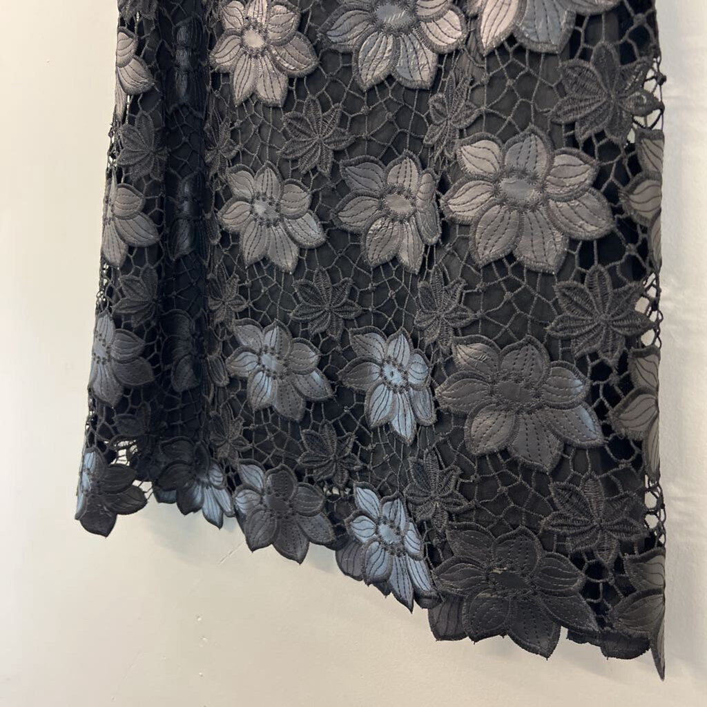 Zelda Black Lace/ Leather Midi Skirt 10