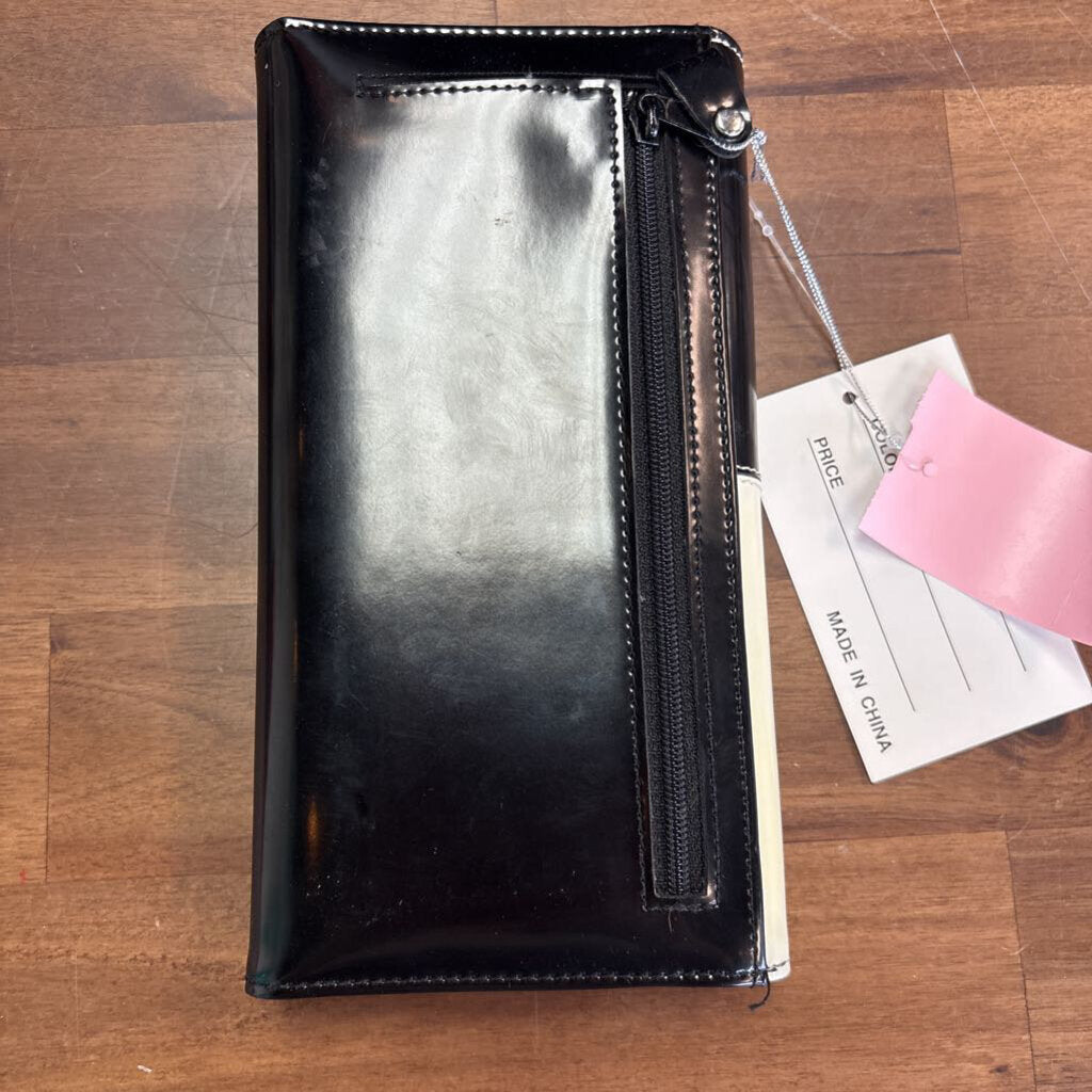 Kate Spade Black/ Cream Checkered Patent Leather Fold Over Wallet