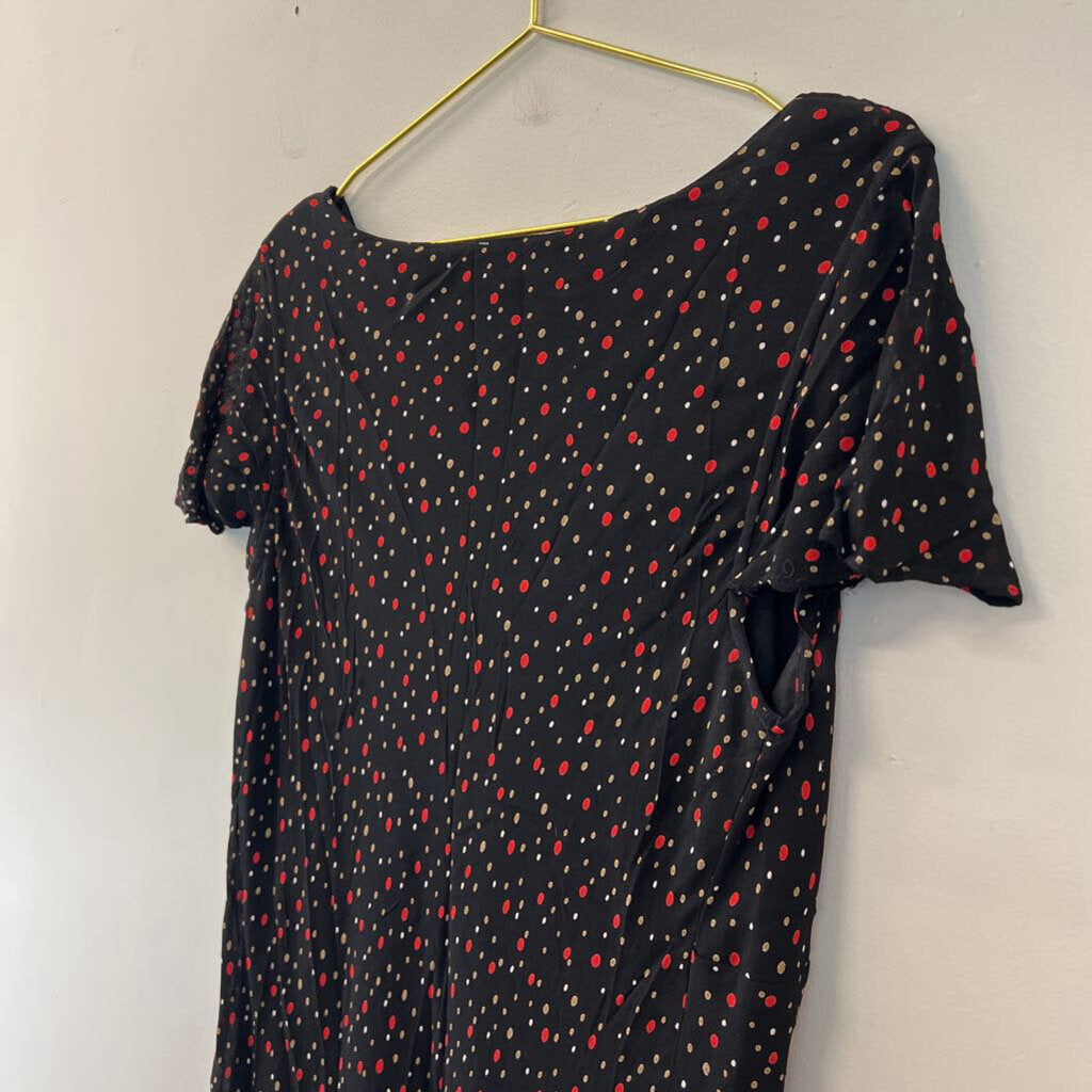 Black/ Red Dot Short Sleeve Midi Dress Extra Large