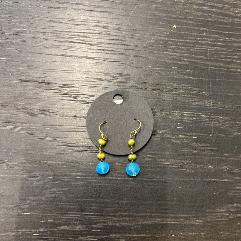 Green and Blue Beaded Earrings