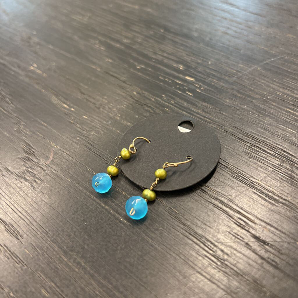 Green and Blue Beaded Earrings