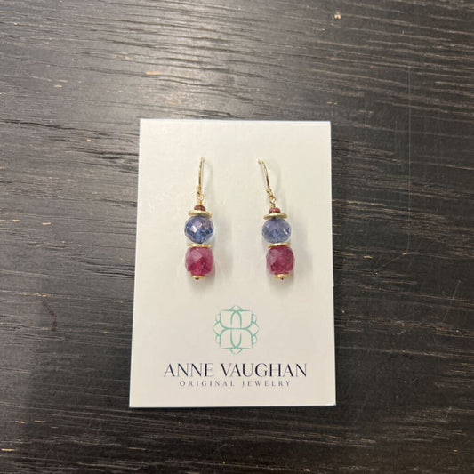 Anne Vaughan Gold/ Blue/ Purple Beaded Earrings