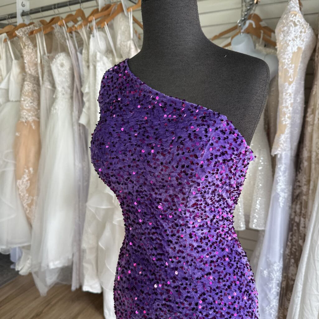 Purple Sequined One Shoulder Long Dress 12