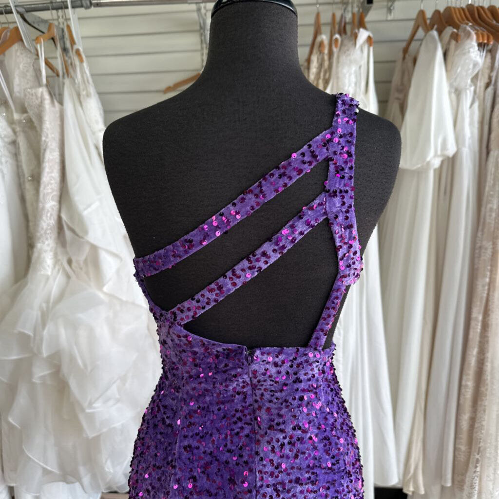 Purple Sequined One Shoulder Long Dress 12