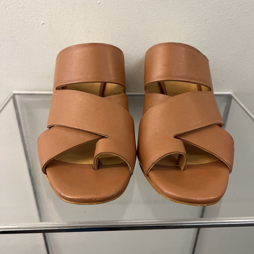 Fabianelli Brown Leather Strappy Sandal Block Heels 9