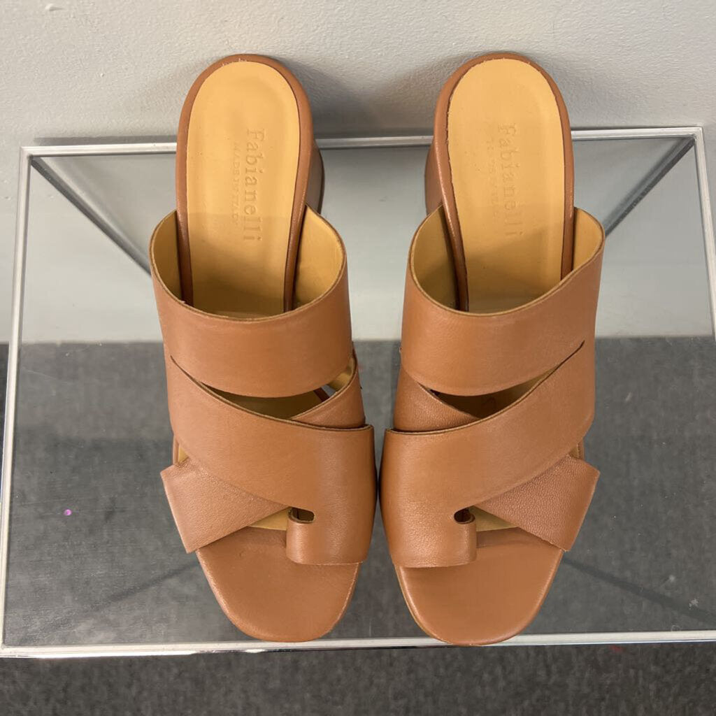 Fabianelli Brown Leather Strappy Sandal Block Heels 9