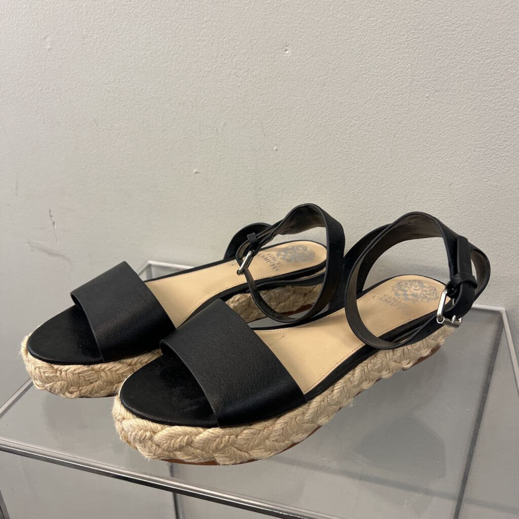 Vince Camuto Black/ Natural Platform Ankle Strap Sandals 9.5